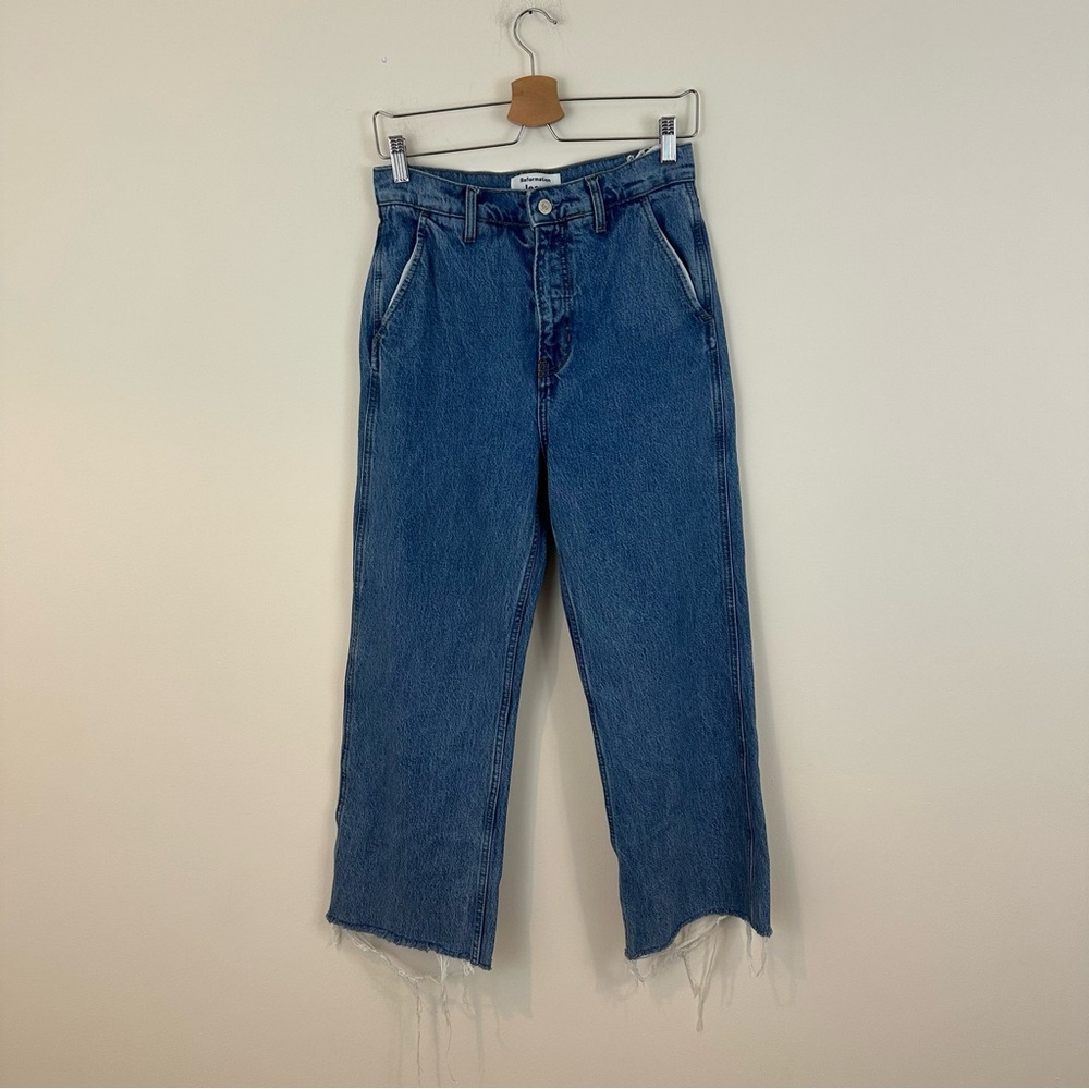 Reformation Jeans Medium Wash Straight Leg Raw Hem Jeans Size 28